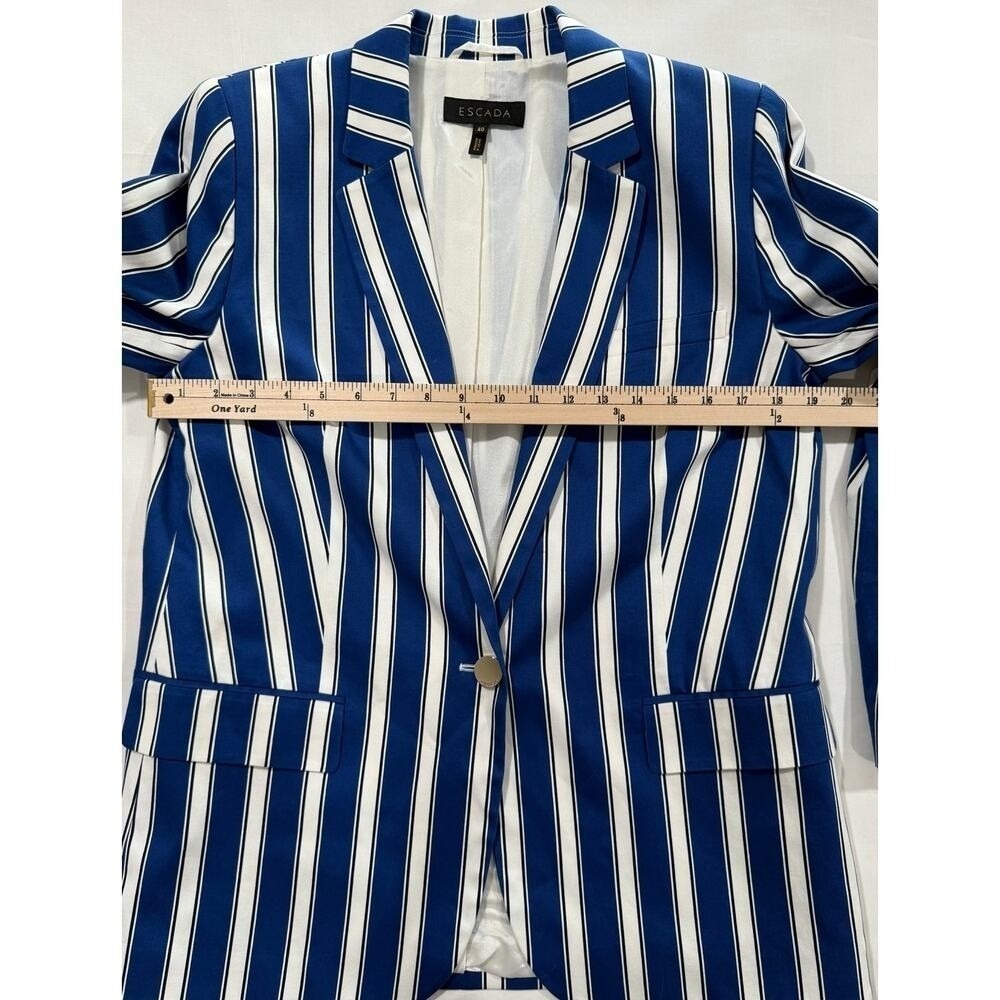 Escada Cabana Womens Blue White Striped Blazer Jacket Size 40 US 10 W87 - Picture 8 of 12
